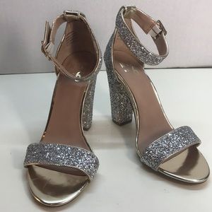 Mix No. 6 Silver Ankle Strap Sandal Heels Size 8
